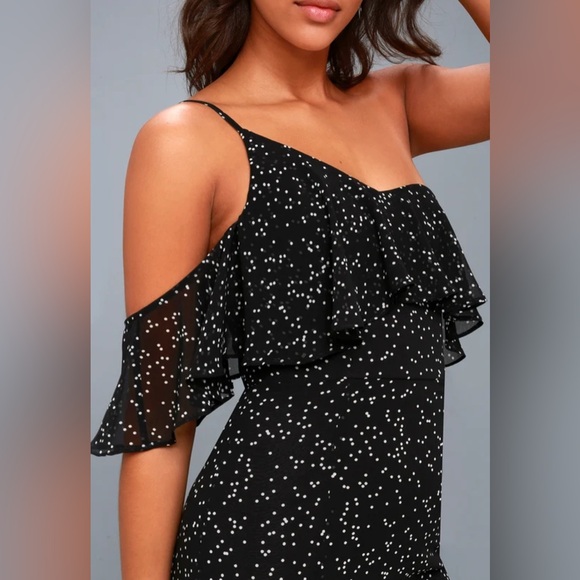 Keepsake Embrace Me Black Polka Dot One-Shoulder Maxi Dress - Picture 4 of 12